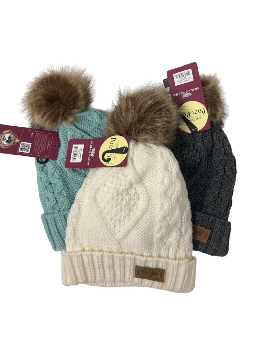 Angela & William Knit Beanie Bundle With Faux Fur Pom-Pom